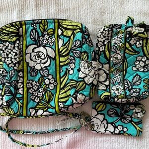 Vera Bradley Large, small cosmetic bags, Zip ID case and Lanyard set.